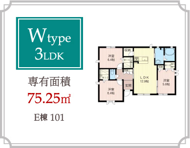Wtype 3LDK 専有面積75.25m2
E棟101